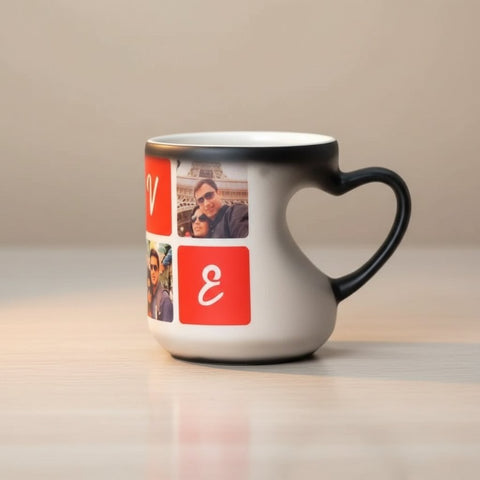 Custom Heart Handle Magic Mug - Personalized Photo & Text Gift