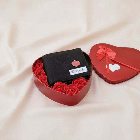 Personalized Lexus Leather Wallet Gift Set | Heart Box & Flowers