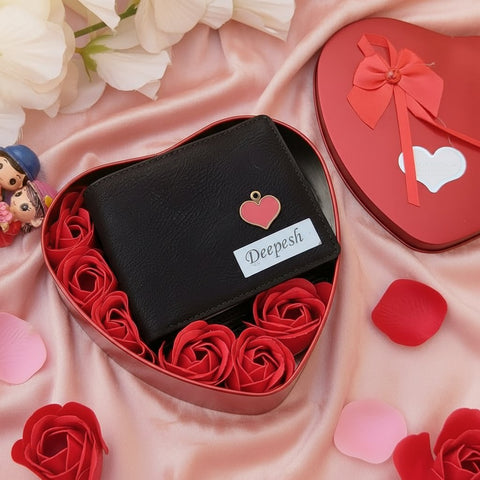 Personalized Lexus Leather Wallet Gift Set | Heart Box & Flowers