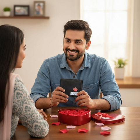 Personalized Lexus Leather Wallet Gift Set | Heart Box & Flowers