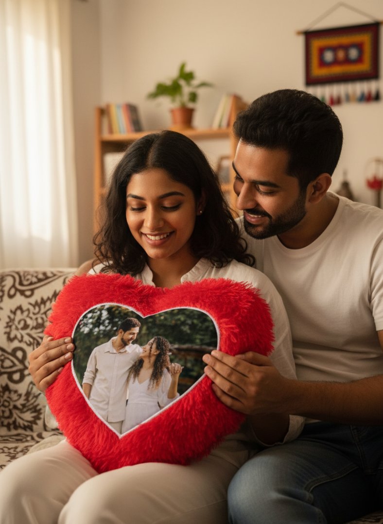 Custom Heart Photo Fur Cushion - Personalized Valentine's Gift
