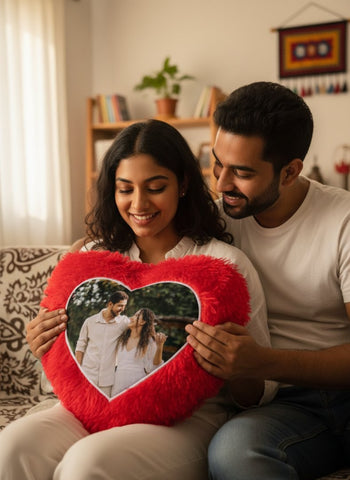 Custom Heart Photo Fur Cushion - Personalized Valentine's Gift