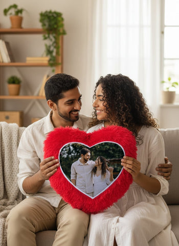 Custom Heart Photo Fur Cushion - Personalized Valentine's Gift