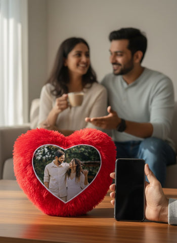 Custom Heart Photo Fur Cushion - Personalized Valentine's Gift