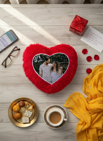 Custom Heart Photo Fur Cushion - Personalized Valentine's Gift