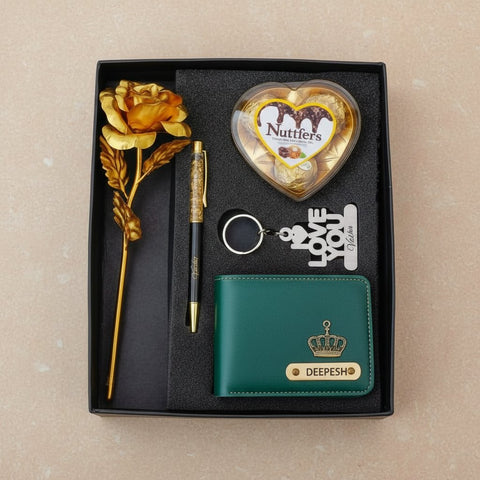 Personalized Valentine's Gift Combo: Wallet, Rose, Chocolate & More