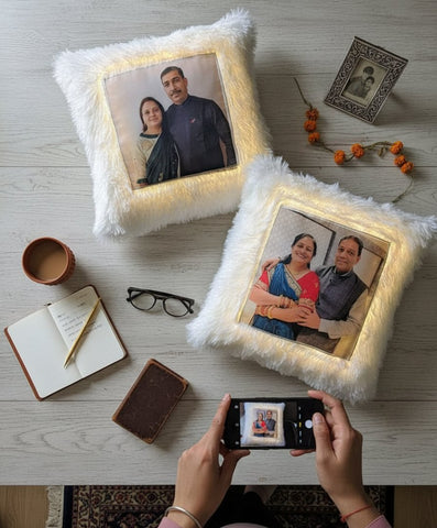 Valentine's Personalized LED Fur Cushion - Custom Photo Gift