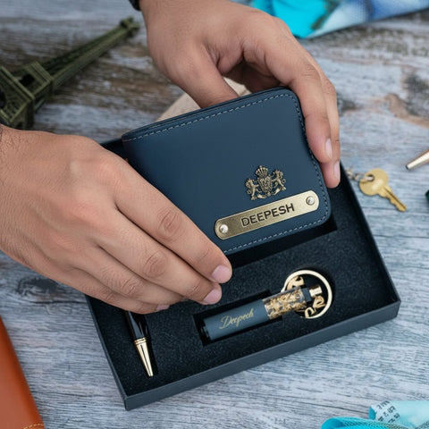 Personalized Faux Leather Wallet Combo Gift Set for Men | 7 Colors couple combos