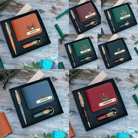 Personalized Faux Leather Wallet Combo Gift Set for Men | 7 Colors couple combos