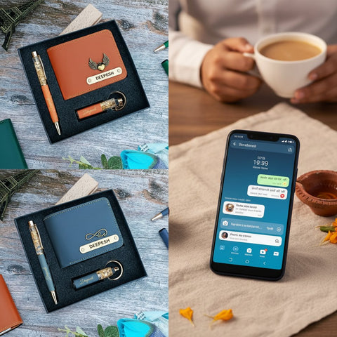 Personalized Faux Leather Wallet Combo Gift Set for Men | 7 Colors couple combos