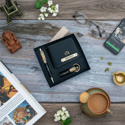 Personalized Faux Leather Wallet Combo Gift Set for Men | 7 Colors couple combos