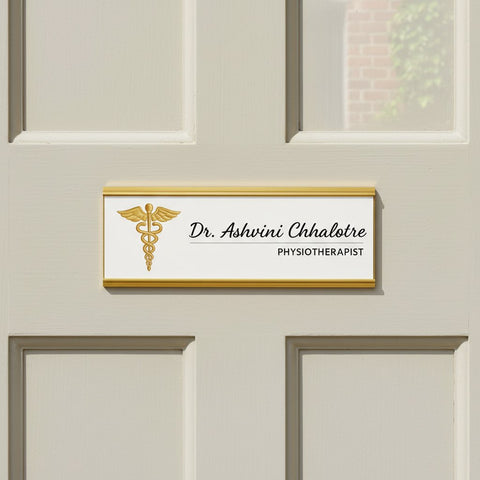 Personalized Gold Metal Door Nameplate – Custom Office & Clinic Sign for Professionals