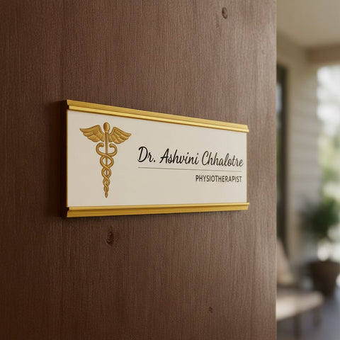 Personalized Gold Metal Door Nameplate – Custom Office & Clinic Sign for Professionals