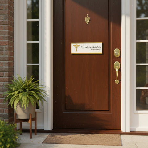 Personalized Gold Metal Door Nameplate – Custom Office & Clinic Sign for Professionals