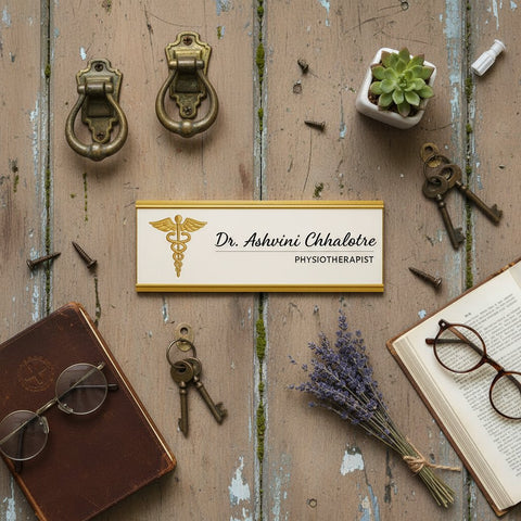 Personalized Gold Metal Door Nameplate – Custom Office & Clinic Sign for Professionals