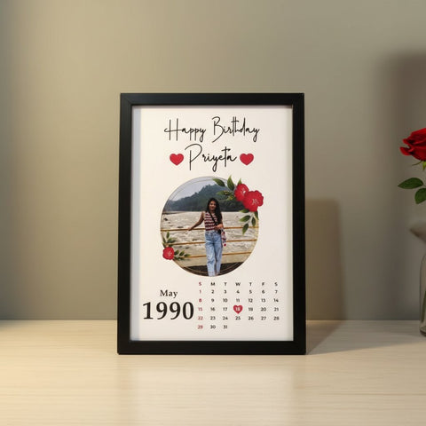 Personalized Birthday Calendar Photo Frame - Custom Date & Name Gift