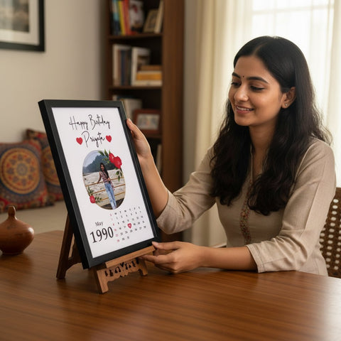 Personalized Birthday Calendar Photo Frame - Custom Date & Name Gift