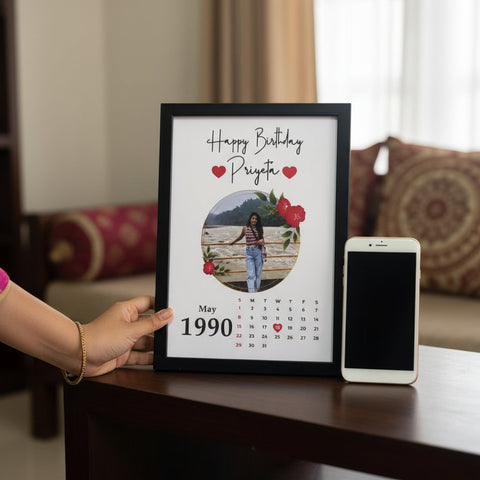 Personalized Birthday Calendar Photo Frame - Custom Date & Name Gift