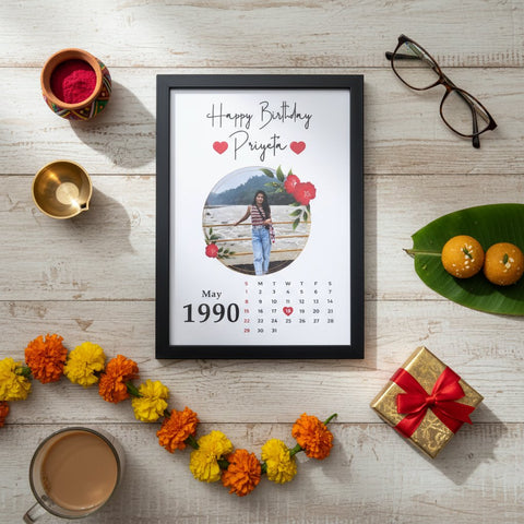 Personalized Birthday Calendar Photo Frame - Custom Date & Name Gift