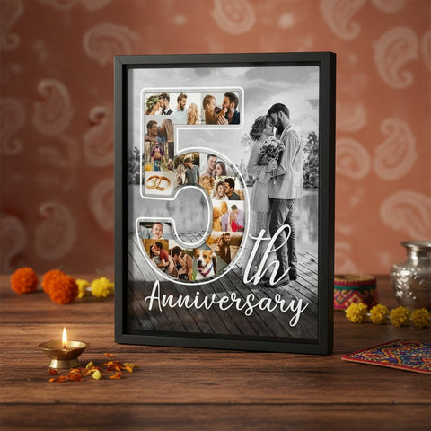Custom Anniversary Photo Collage Frame - Personalized Number Art