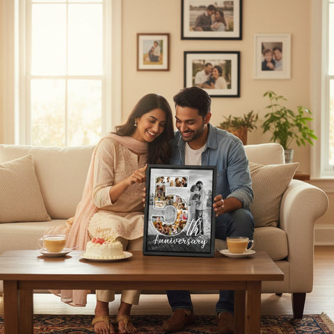 Custom Anniversary Photo Collage Frame - Personalized Number Art