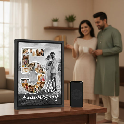 Custom Anniversary Photo Collage Frame - Personalized Number Art