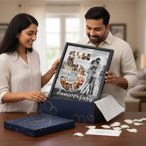 Custom Anniversary Photo Collage Frame - Personalized Number Art