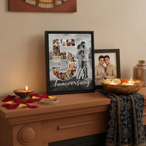 Custom Anniversary Photo Collage Frame - Personalized Number Art