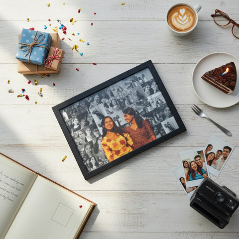 Personalized Dual-Tone Birthday Photo Collage Frame | Custom Gift