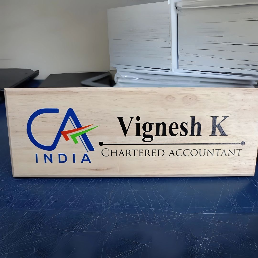 CA Custom Office Desk Name Plate | Wooden Name Plate with Logo