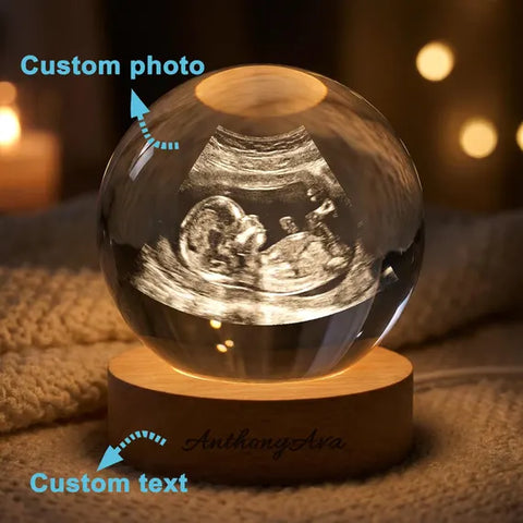 Personalized Baby Sonography Crystal Ball with LED Base