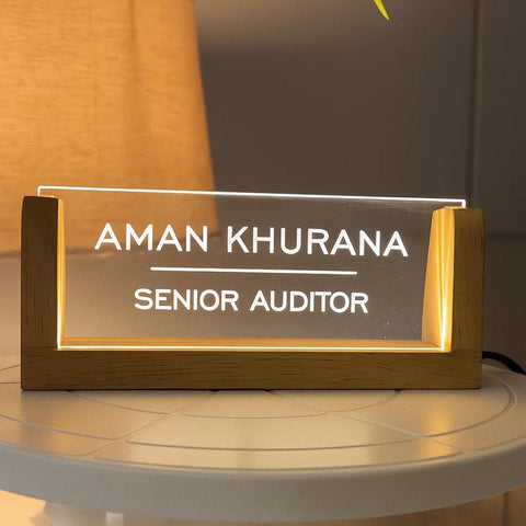 Custom LED Acrylic Nameplate for Senior Auditor | Desk Name Sign