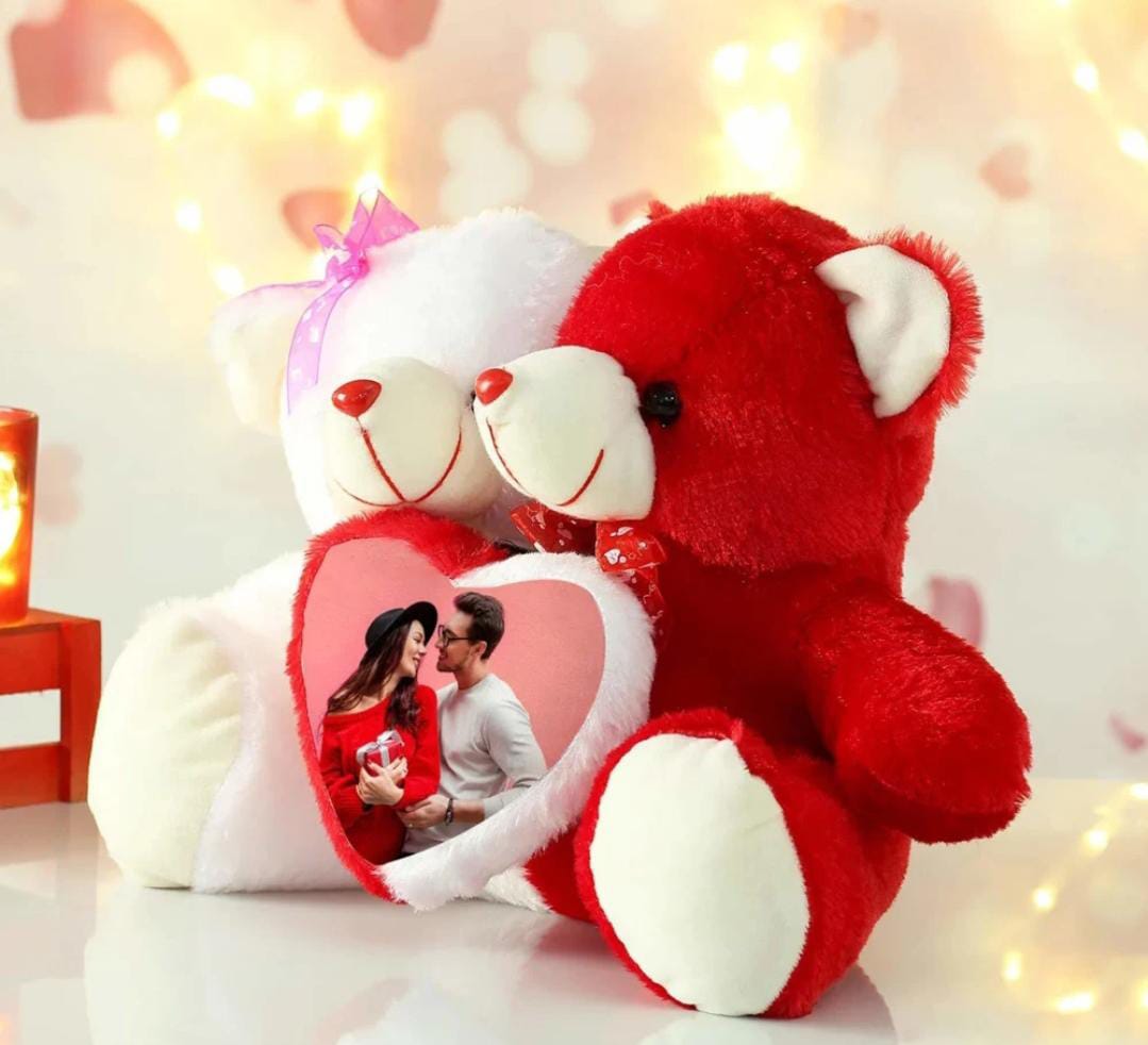 Customised Couple Photo With Teddy | Valentine's Day Gift