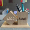 Personalized Bamboo Table Clock & Penstand