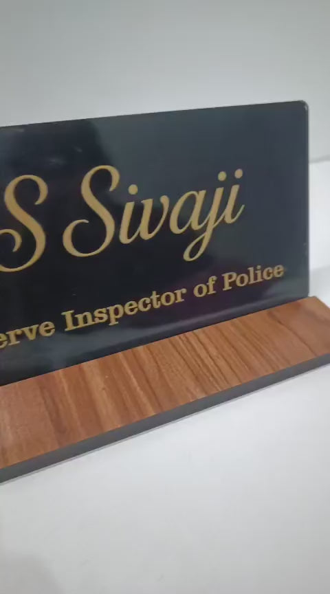 Custom Acrylic Desk Nameplate with MDF Base | Personalized Office Sign