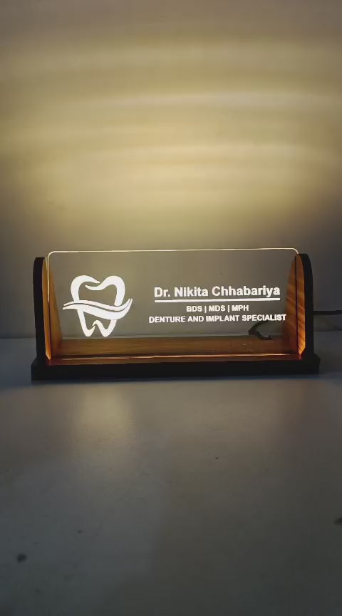 Customised LED Acrylic Name Plate with Wooden Base