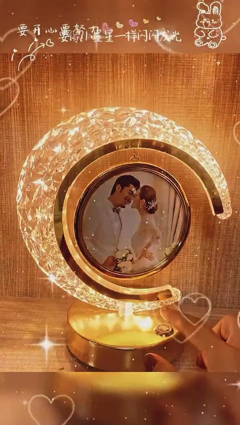 Half Moon Crystal LED Frame and Acrylic White LED Photo Frame for Couple Surprise Gifts