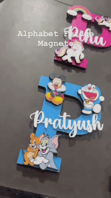 Personalized Kids Initial Fridge Magnet – MDF Return Gift (Blue & Pink)
