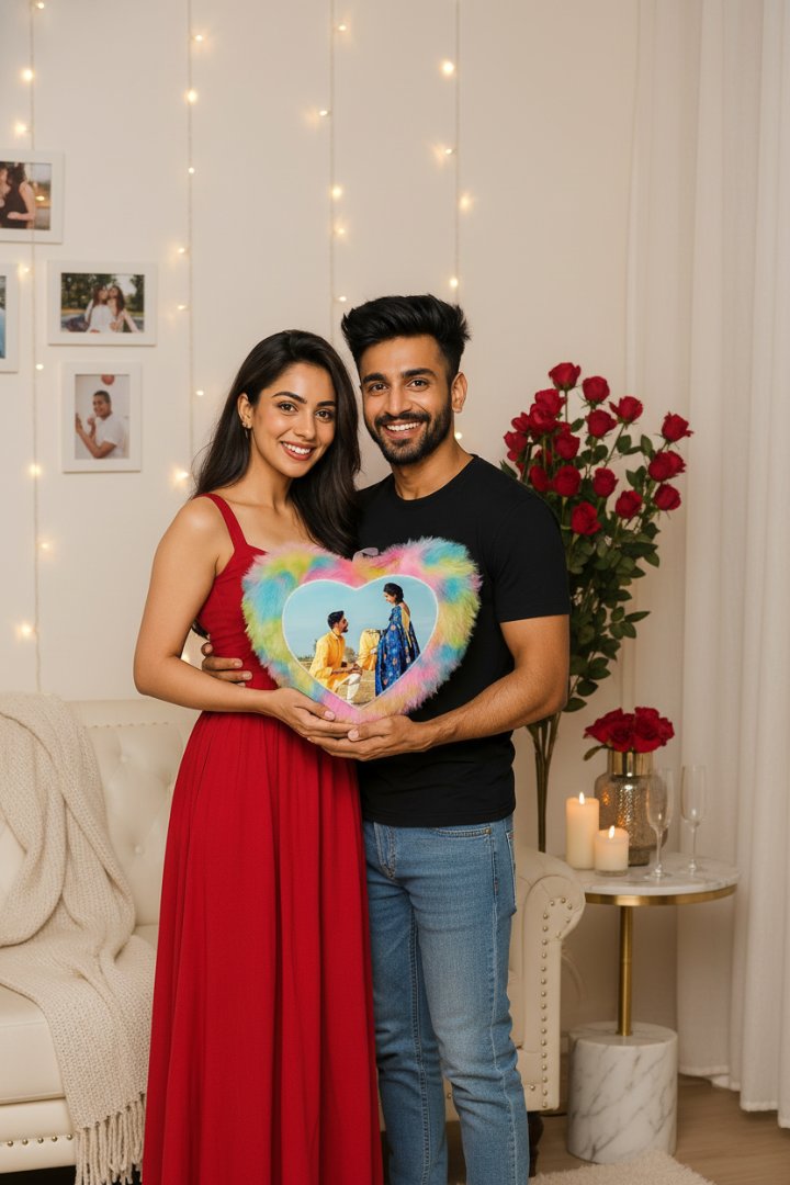 Custom Photo Heart Fur Cushion | Personalized Gift for Valentine's