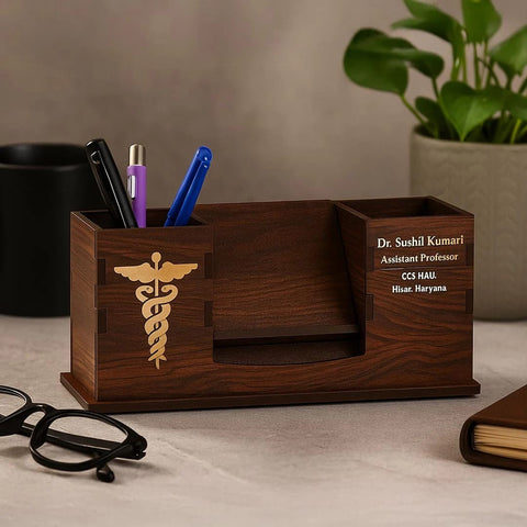 Personalized Wooden Pen Stand For Doctor