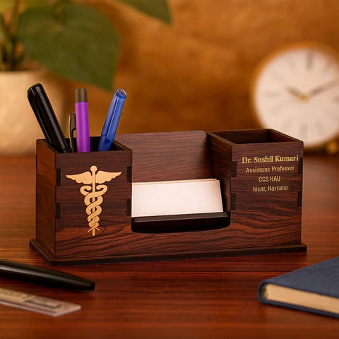 Personalized Wooden Pen Stand For Doctor