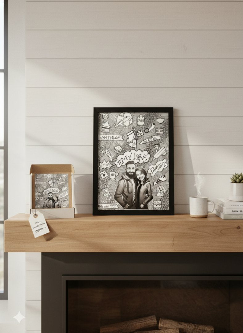 Custom Personalized Doodle Frame A4 | Unique Couple & Family Art Gift