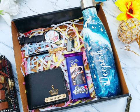 Customized Marble Bottle Hamper for him