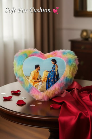Custom Photo Heart Fur Cushion | Personalized Gift for Valentine's