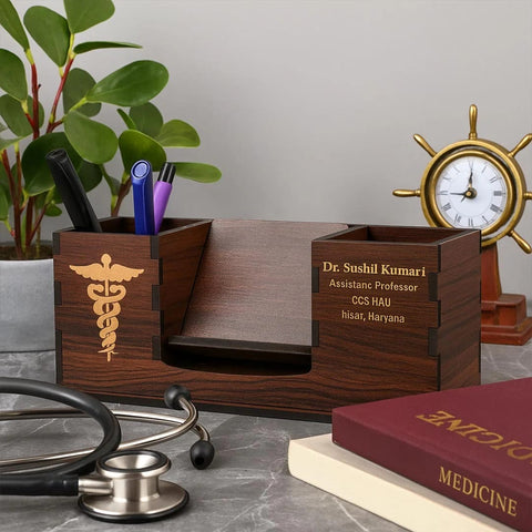 Personalized Wooden Pen Stand For Doctor