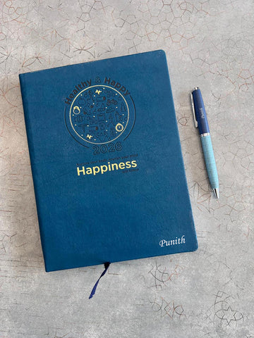 Personalized Crown Size Dated Planner & Pen Set | Custom Name, 365 Pages, 12 Monthly Planners, Blue & Rama Green – New Year & Corporate Gift