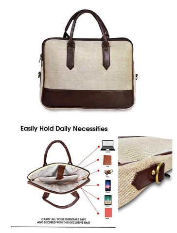 Customizable Jute & PU Laptop Bag