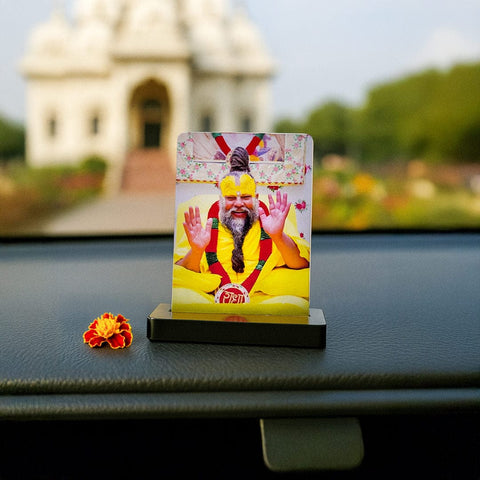 Acrylic frame for Premanand Ji Maharaj's car dashboard