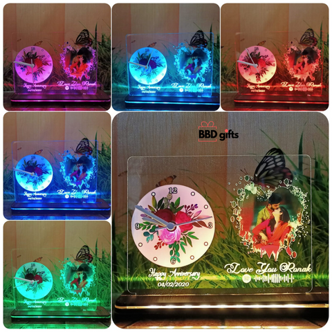 Customized Table Top With LED Clock Lamp | LED table top | Best table top for couples | Anniversary gifts | Gifts for couples