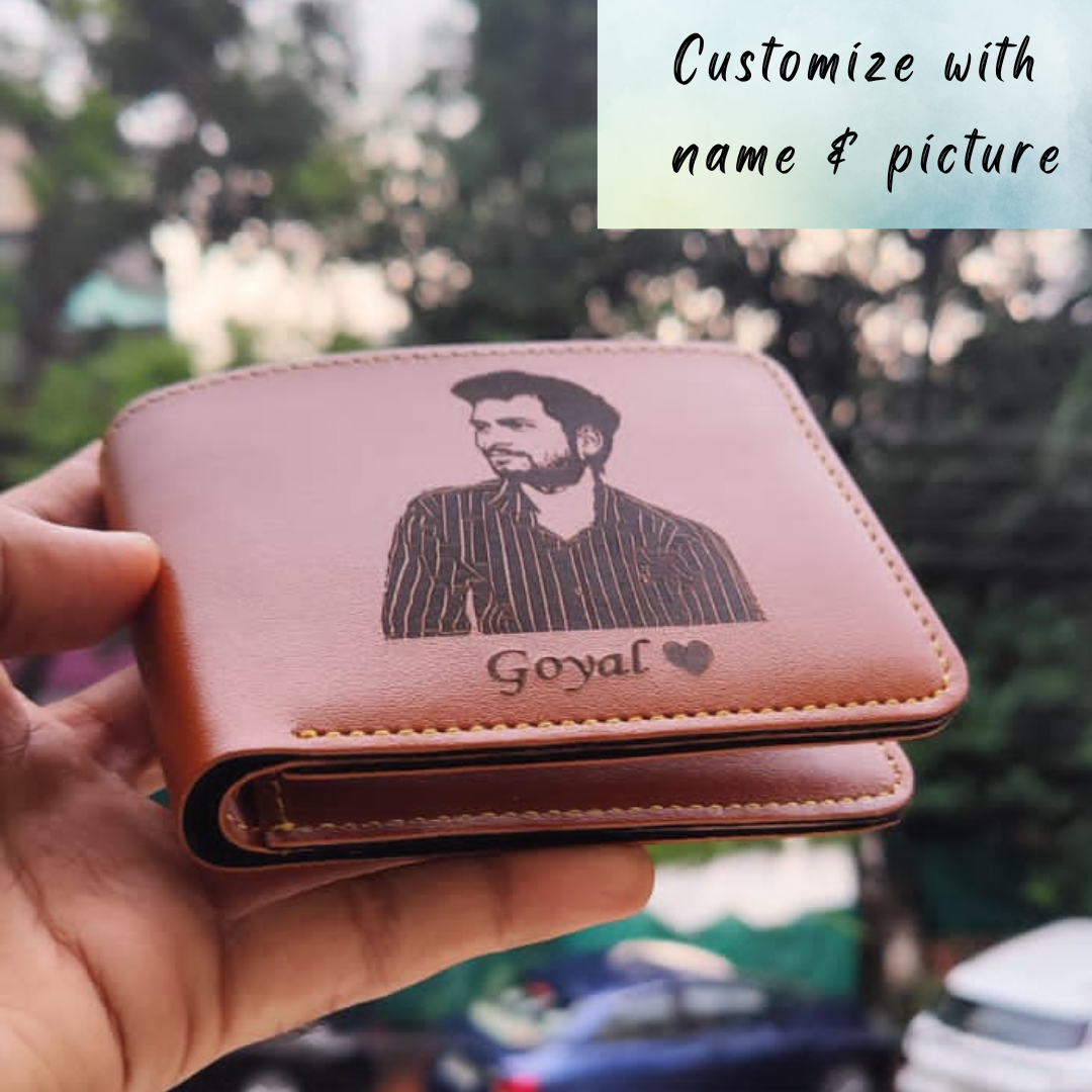 REMFACIO Custom Mens Wallets Photo Engraved Leather Wallets for Men  Personalized Wallets for Men Birthday Valentines Day Gifts (Dark Brown)